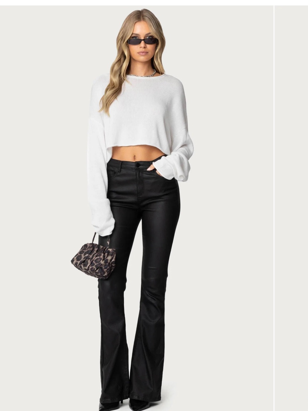 Edikted Luna Faux Leather Midrise Bootcut Flare Rocker Grunge StretchJean M